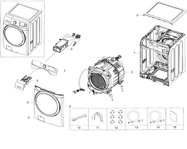 Main Section Diagram and Parts List for WF45H6300AG A2-0001 Samsung Washer