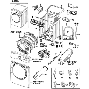 Main Assembly Diagram and Parts List for DV350AEW XAA-0000 Samsung Dryer