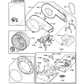 Motor Assembly Diagram and Parts List for DV338AGB XAA-0000 Samsung Dryer