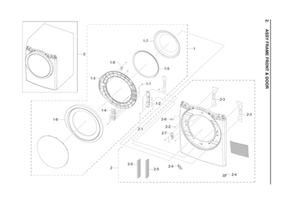Front Frame And Door Assembly Diagram and Parts List for DV42H5200EW A3-01 Samsung Dryer