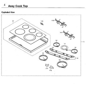 Cook Top Diagram and Parts List for NE59M4320SW AA-0000 Samsung Microwave Oven Combo