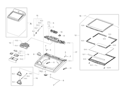 Top Cover Diagram and Parts List for WA456DRHDWR AA-0004 Samsung Washer