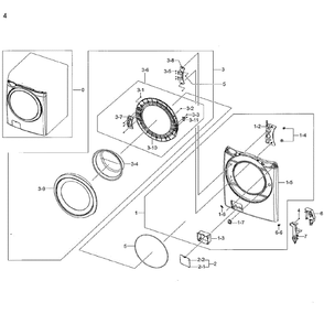 Frame Front And Door Diagram and Parts List for WF42H5200AP A2-01 Samsung Washer