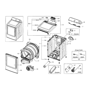 Main Assembly Diagram and Parts List for DV45H7200GW A2-0000 Samsung Dryer
