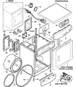 Main Assy Diagram and Parts List for DV665JW XAA-0000 Samsung Dryer