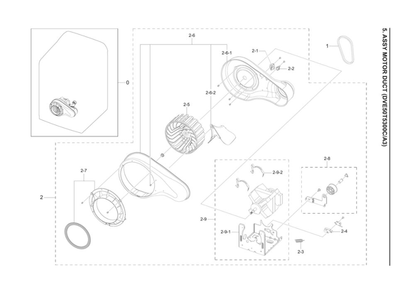 Motor Duct Assembly Diagram and Parts List for DVE50T5300C A3-00 Samsung Dryer