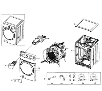 Main Section Diagram and Parts List for WF520ABP XAA-0007 Samsung Washer