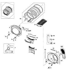 Drum Assy Diagram and Parts List for DV520AEP XAA-0002 Samsung Dryer