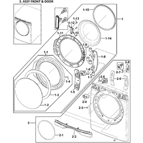 Front Panel Diagram and Parts List for DV419AEW XAA-0000 Samsung Dryer