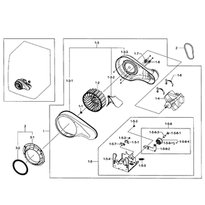 Motor Assembly Diagram and Parts List for DV361EWBEWR A3-0001 Samsung Dryer