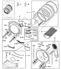 Drum Assy Diagram and Parts List for DV218AGW XAA-0000 Samsung Dryer