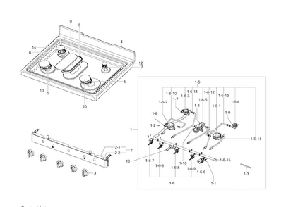 Cooktop Diagram and Parts List for NX58F5500SB AA-0000 Samsung Range