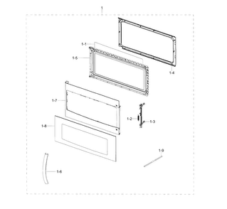 Door Diagram and Parts List for ME18H704SFB AA-0001 Samsung Microwave