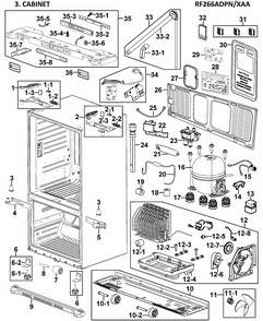 Cabinet Assy Diagram and Parts List for RF266ADPN XAA-0000 Samsung Refrigerator