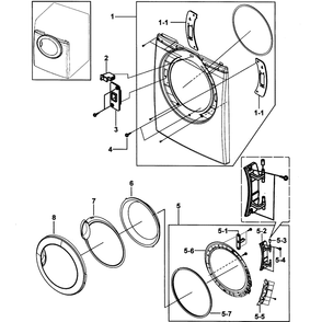 Front Assembly Diagram and Parts List for DV317AGW XAA-00 Samsung Dryer