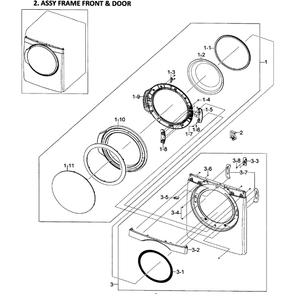 Front / Door Assembly Diagram and Parts List for DV448AEP XAA-01 Samsung Dryer