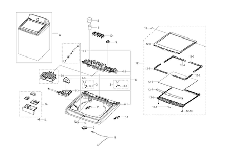 Top Cover Diagram and Parts List for WA456DRHDWR AA-0004 Samsung Washer