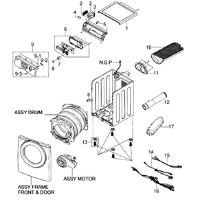 Main Assembly Diagram and Parts List for DV206AES XAA-00 Samsung Dryer