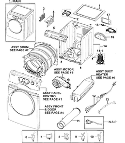 Main Assy Diagram and Parts List for DV328AEW XAA-0000 Samsung Dryer