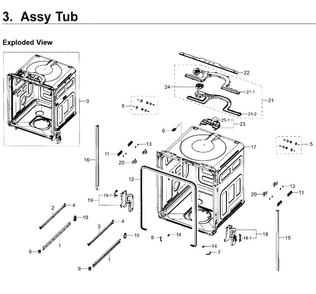 Tub Diagram and Parts List for DW80K7050UG AA-0000 Samsung Dishwasher