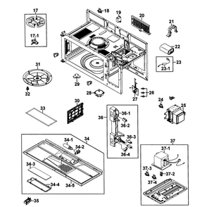 Cabinet 2 Diagram and Parts List for SMH9151WE XAA-0000 Samsung Microwave