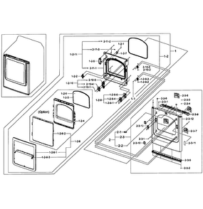 Front/door Assy Diagram and Parts List for DV50F9A8GVW A2-0001 Samsung Dryer