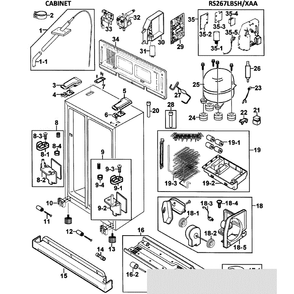 Cabinet Diagram and Parts List for RS267LBSH XAA-0000 Samsung Refrigerator