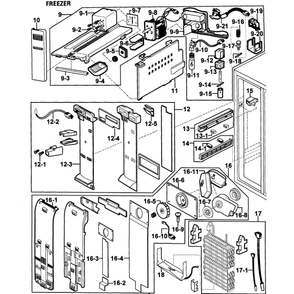 Freezer Diagram and Parts List for RS2578SH XAA-00 Samsung Refrigerator