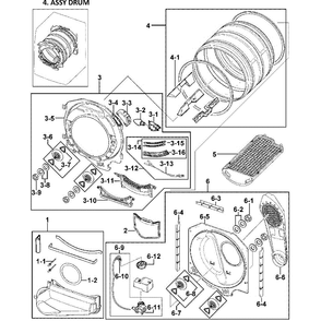 Drum Assembly Diagram and Parts List for DV419AEW XAA-0000 Samsung Dryer