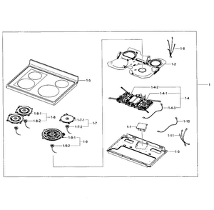 Cooktop Assy Diagram and Parts List for NE597N0PBSR AA-0001 Samsung Range