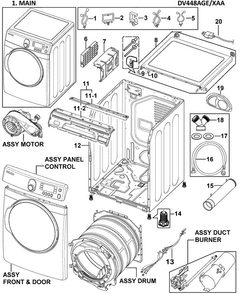 Main Assy Diagram and Parts List for DV448AGE XAA-0000 Samsung Dryer