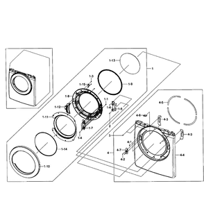 Front Assembly Diagram and Parts List for DV231AGW XAA-0001 Samsung Dryer