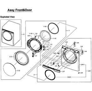 Front Assy Diagram and Parts List for DV405GTPAWR AA-0002 Samsung Dryer