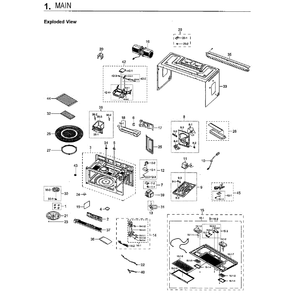 Cabinet Diagram and Parts List for ME21H706MQB AA-02 Samsung Microwave Oven Combo