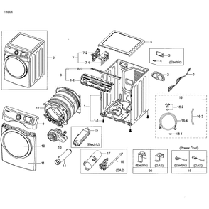 Main Assembly Diagram and Parts List for DV42H5000GW A3-03 Samsung Dryer