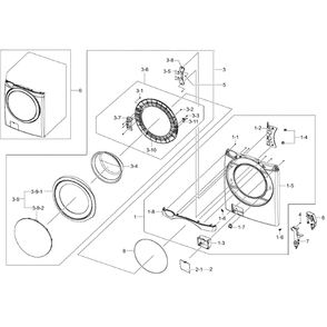 Front / Door Assembly Diagram and Parts List for WF455ARGSGR A2-0000 Samsung Washer
