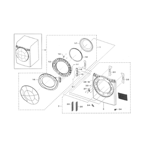 Front Frame And Door Diagram and Parts List for DV45K6500GV A3-01 Samsung Dryer