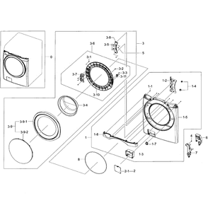Front / Door Assembly Diagram and Parts List for WF455ARGSWR A2-0000 Samsung Washer