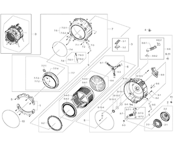 Tub & Drum Diagram and Parts List for WF395BTPASU A2-0000 Samsung Washer