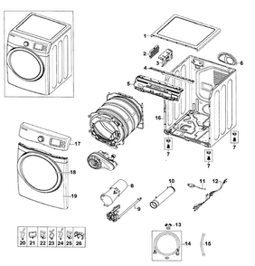 Main Assy Diagram and Parts List for DV520AGP XAA-0004 Samsung Dryer