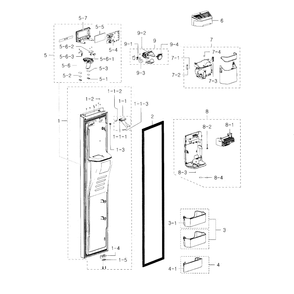 Door-Freezer Diagram and Parts List for RH30H9500SR AA-0001 Samsung Refrigerator
