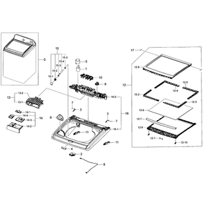 Top Section Diagram and Parts List for WA456DRHDWR AA-05 Samsung Washer