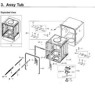 Tub Diagram and Parts List for DW80H9930US AA-0001 Samsung Dishwasher