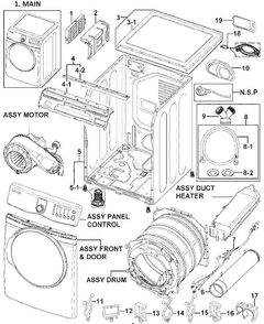 Main Assy Diagram and Parts List for DV409AEW XAA-0000 Samsung Dryer