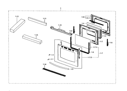 Door Assy Diagram and Parts List for NX58F5700WS AA-0001 Samsung Range