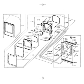 Front / Door Assembly Diagram and Parts List for DV456EWHDWR AA-0001 Samsung Dryer
