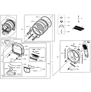 Drum Assy Diagram and Parts List for DV50F9A8EVW A2-0001 Samsung Dryer