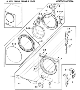 Front/door Diagram and Parts List for WF405ATPAWR AA-0000 Samsung Washer