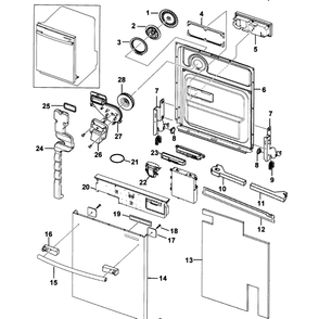 Door Assembly Diagram and Parts List for DMR77LHW XAA-00 Samsung Dishwasher
