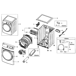Main Assembly Diagram and Parts List for DV455EVGSGR AA-01 Samsung Dryer